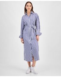 HUGO - Striped Long-sleeve Cotton Shirtdress - Lyst