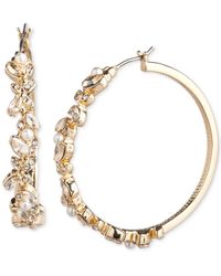 Marchesa - Gold-tone Crystal & Imitation Pearl Vine Leaf Medium Hoop Earrings - Lyst