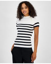 Tahari - Striped Button-trim Mock-neck Sweater - Lyst