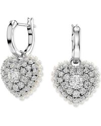 Swarovski - Rhodium-plated Crystal & Imitation Pearl Heart Charm Hoop Earrings - Lyst