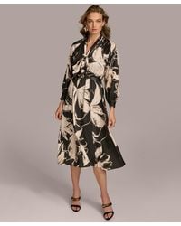 Donna Karan - Donna Karan Printed Tie-neck Midi Dress - Lyst