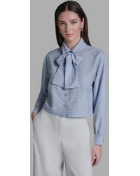 BCBGMAXAZRIA - Tie-neck Long-sleeve Stripe Blouse - Lyst