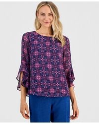 Kasper - Petite Ruffle-sleeve Boat Neck Blouse - Lyst