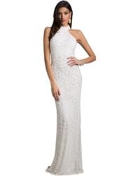 Lara - Lattice-beaded Halter Neck Sheath Wedding Gown - Lyst