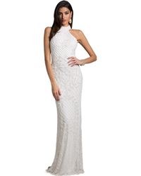 Lara - Lattice-beaded Halter Neck Sheath Wedding Gown - Lyst