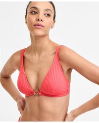 Michael Kors - Michael Ribbed Hardware V-neck Bikini Top - Lyst