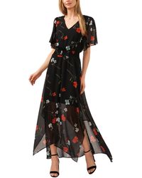 Cece - Floral Flutter Sleeve Maxi Dress - Lyst