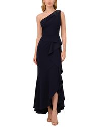 Adrianna Papell - Petite Beaded Ruffled One-shoulder Gown - Lyst