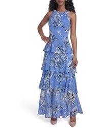 sachin and babi light blue dress London Times Floral Halter Tie Belt Maxi Sheath Dress