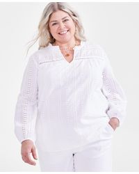 Style & Co. - Plus Size Cotton Eyelet-embroidered Blouson-sleeve Top - Lyst