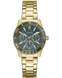 Guess - Gold-tone Stainless Steel Multi-function Watch - Lyst