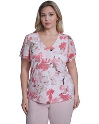 Calvin Klein - Plus Size Printed V-neck Short-sleeve Top - Lyst