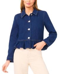 Cece - Collared Neck Peplum Denim Jacket - Lyst