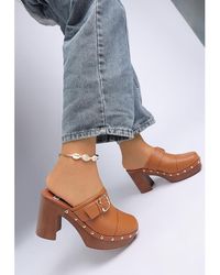 Rag & Co - Rag And Co Septim Genuine Leather Studded Clog Heels - Lyst