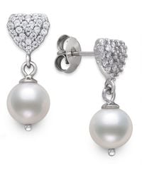 Giani Bernini - Freshwater Pearl (7-8mm) & Cubic Zirconia Heart Drop Earrings In Sterling Silver, Created For Macy's - Lyst