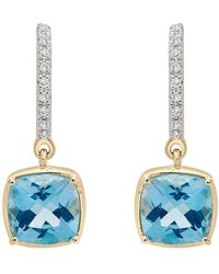 Macy's - Blue Topaz And Diamond Accent Cushion Earring In 14k Yellow Gold Over Sterling Silver - Lyst