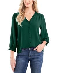 Cece - Ruffled Button-front 3/4-sleeve Blouse - Lyst