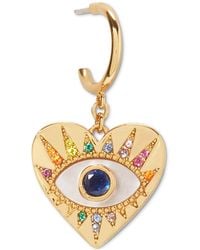 Kate Spade - Gold-tone Multicolor Cubic Zirconia Evil Eye Heart Charm huggie Hoop Earrings - Lyst