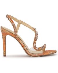 jaycin rhinestone asymmetrical metallic dress sandals Jaycin High Heel in Gold