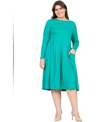 24seven Comfort Apparel - Plus Size Long Sleeve Fit And Flare Midi Dress - Lyst