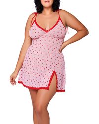 iCollection - Plus Size Paris Embroidered Hearts Babydoll Chemise And Matching Heart Panty 2pc Lingerie Set - Lyst
