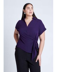 Eloquii - Plus Size Short Sleeve Collared Top With Waist Tie - Lyst