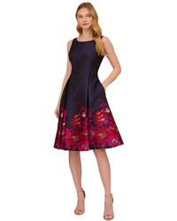 Adrianna Papell - Boat-neck Fit & Flare Jacquard Dress - Lyst