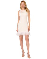 Adrianna Papell - Lace Feather-trim Sheath Dress - Lyst