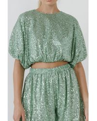 Endless Rose - Sequins Cropped Puff Top - Lyst