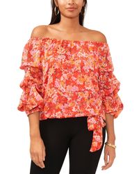 Vince Camuto - Floral Off The Shoulder Bubble Sleeve Tie Front Blouse - Lyst