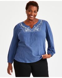 Style & Co. - Plus Size Embroidered Split-neck Top - Lyst