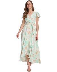DKNY - Printed Faux-wrap Gown - Lyst