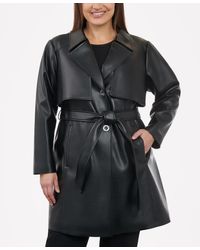 Michael Kors - Plus Size Belted Faux-leather Trench Coat - Lyst