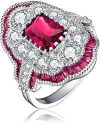 Genevive Jewelry - Sterling Silver White Gold Plated Radiant And Baguette Cubic Zirconia Cocktail Ring - Lyst