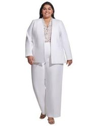 Calvin Klein - Plus Size Collarless Open Front Long Sleeve Jacket Mid Rise Belted Wide Leg Pants - Lyst