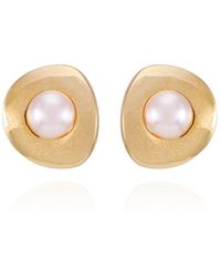 Tahari - Tone Imitation Pearl Clip On Button Earrings - Lyst