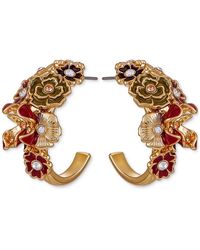 Guess - Tone Floral Enamel Crystal Half-hoop Earrings - Lyst