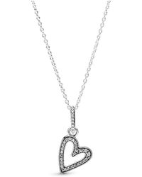PANDORA - Moments Sterling Sparkling Cubic Zirconia Freehand Heart Pendant Necklace - Lyst