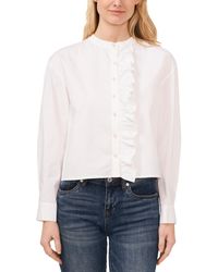 Cece - Ruffled Button-front Long-sleeve Cropped Blouse - Lyst