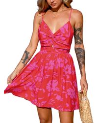 CUPSHE - Floral Print Twist Mini Beach Dress - Lyst