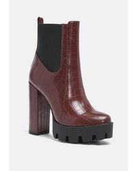 LONDON RAG - Beatriz Croc Print Block Heel Ankle Boots - Lyst