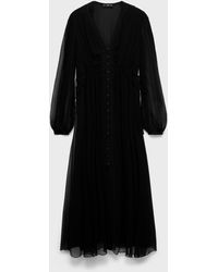 Mango - Puff-sleeved Chiffon Dress - Lyst