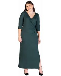 24seven Comfort Apparel - Fitted V-neck Side Slit Maxi Dress - Lyst