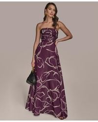 Donna Karan - Printed Ruched Organza Strapless Gown - Lyst