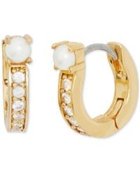 Kate Spade - Gold-tone Extra-small Pave & Imitation huggie Hoop Earrings - Lyst