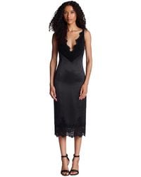 Kenneth Cole - Contrast Lace Trim Double Face V-neck Midi Dress - Lyst