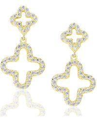 SUZY LEVIAN NEW YORK - Suzy Levian Sterling Silver Cubic Zirconia Double Clover Drop Dangle Earrings - Lyst