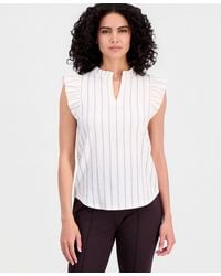 Anne Klein - Textured Pinstripe Flutter-sleeve Top - Lyst