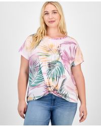 Democracy - Trendy Plus Printed Twist-front Short-sleeve Top - Lyst