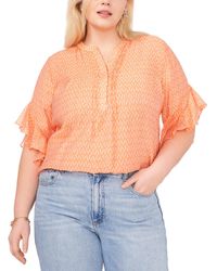 Vince Camuto - Plus Size Printed Henley Flutter-sleeve Top - Lyst